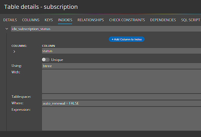 Where clause in PostgreSQL index