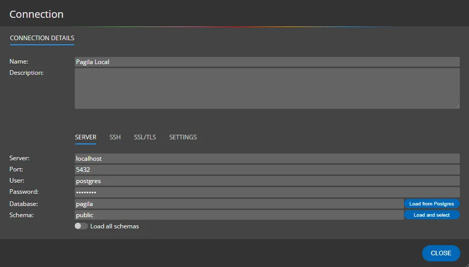 PostgreSQL database connection