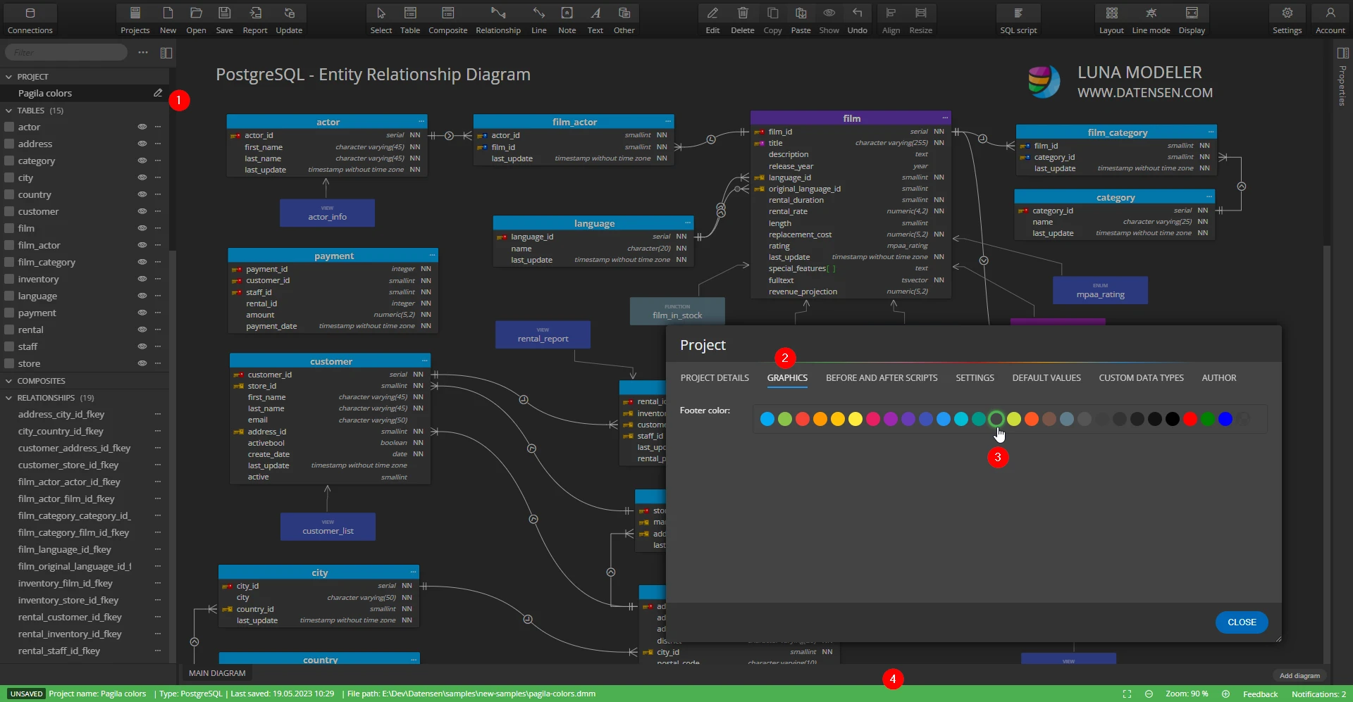 Setting footer color for the PostgreSQL ER Diagram