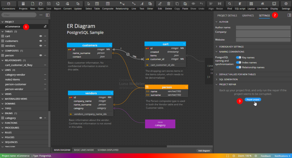 Project repair - how to execute the project repair function