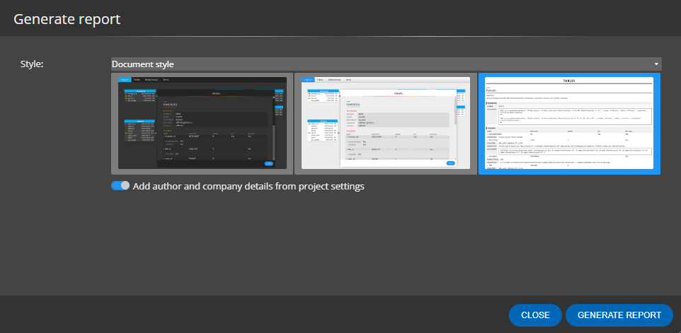 Style selection for database report