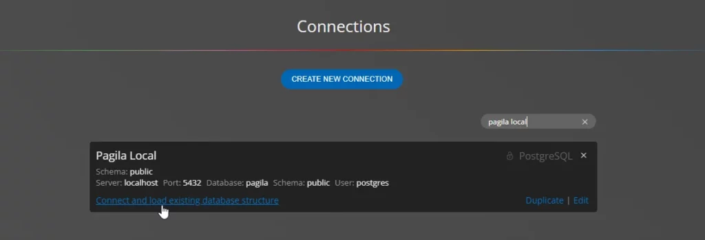 Connect and load existing database structure