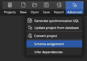 Schema assignment option in the main toolbar.