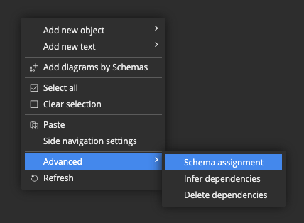 Diagram context menu with the possibility to open the Schema Assignment form.