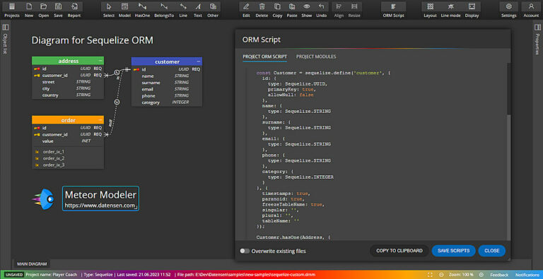 Script generation for Sequelize