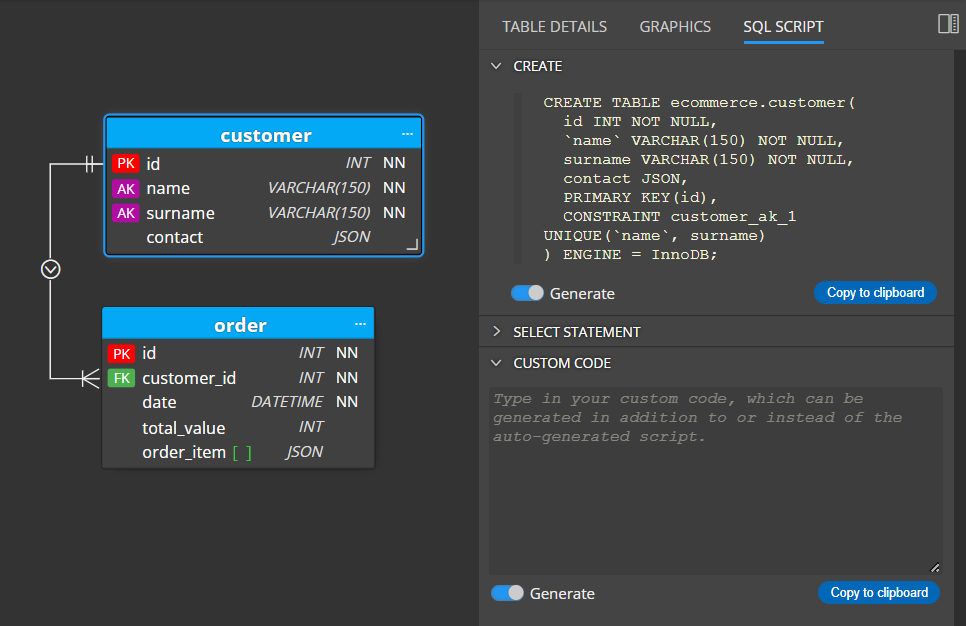 SQL script preview