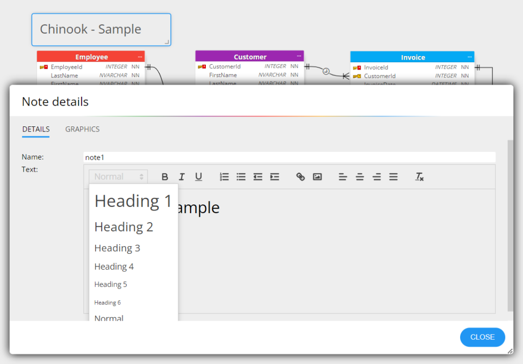 SQLite - captions in diagrams