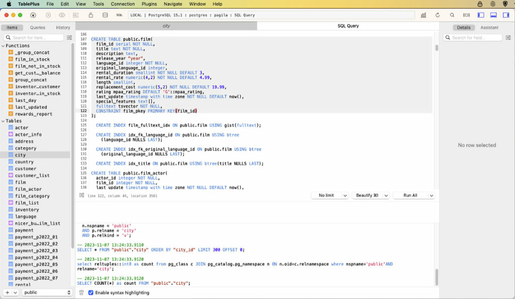 TablePlus - a modern GUI Tool for PostgreSQL. Screenshot shows the SQL Script editor.