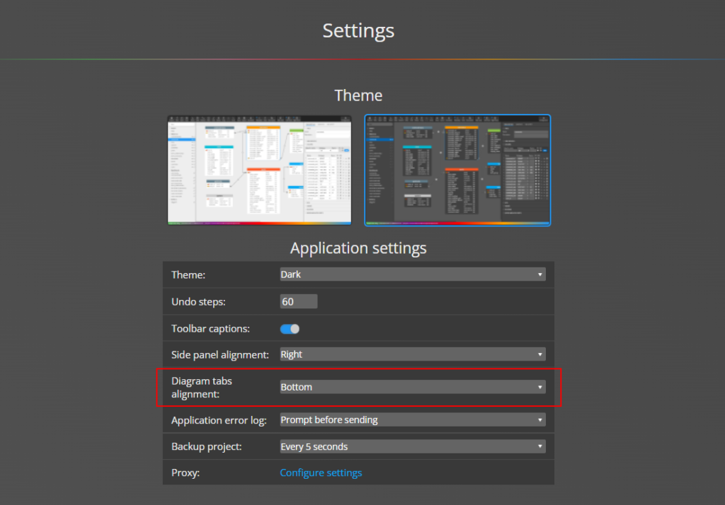 application settings