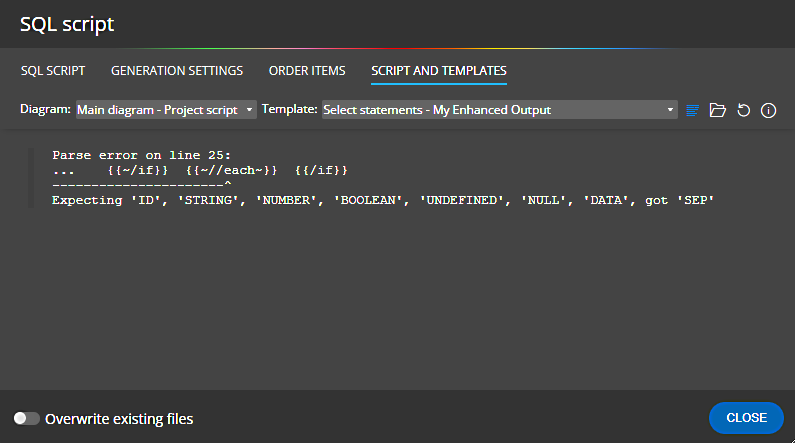 Template errors handling in Luna Modeler.