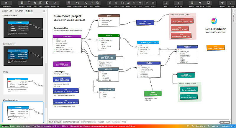 Selection of themes in Luna Modeler data modeling tool