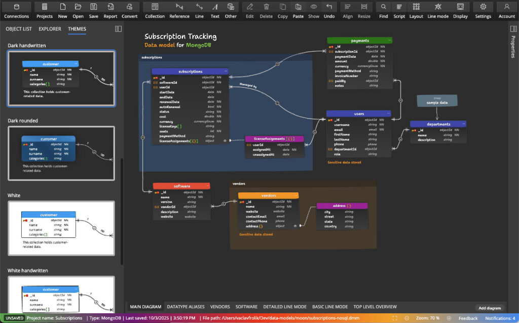 Themes selection in Moon Modeler 