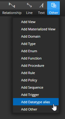 Main toolbar and item for adding a new datatype alias.