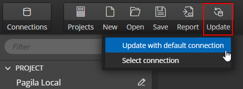 update button on toolbar