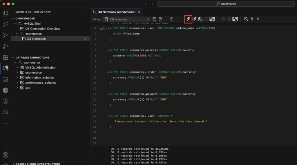 How to execute synchronization SQL scripts for MySQL in VS Code.