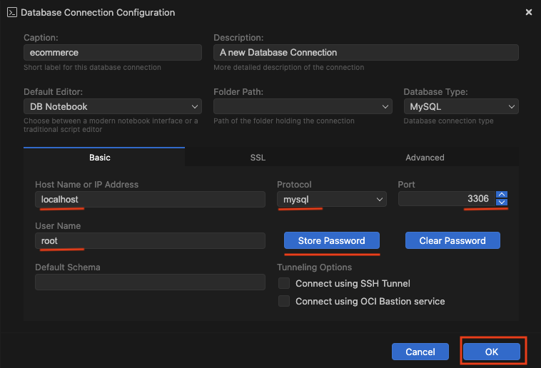 New MySQL connection properties defined in VS Code and the MySQL Shell for VS Code extension.