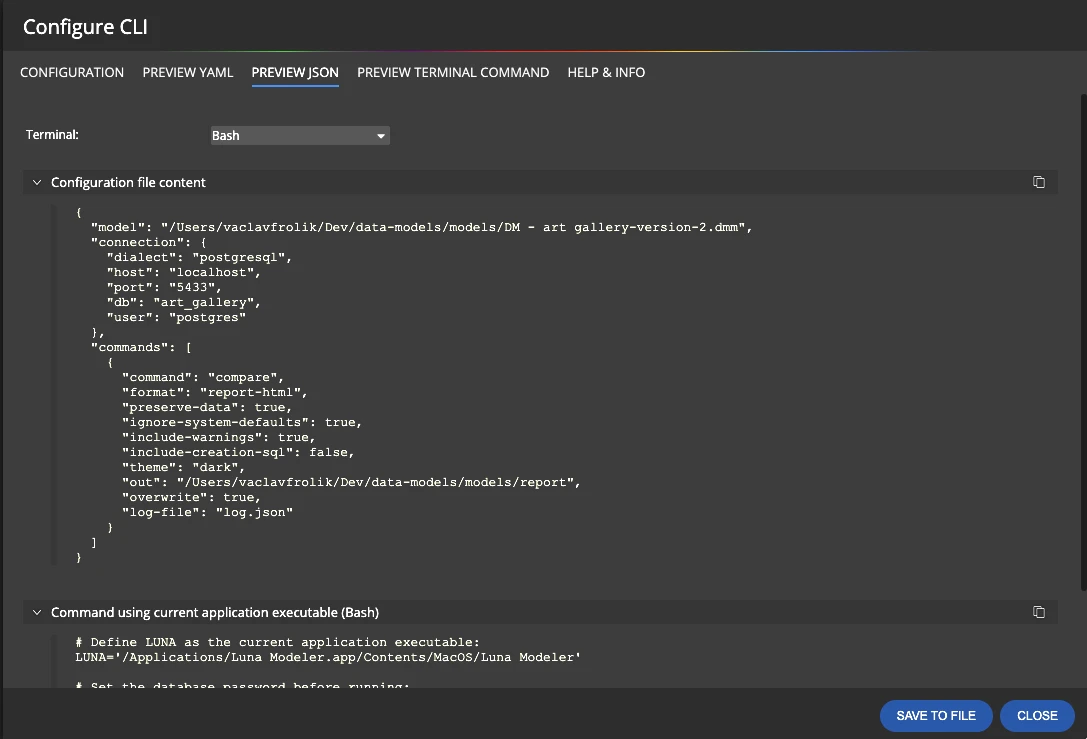 A YAML/JSON pipeline file chaining reverse, compare, doc and diagram export steps