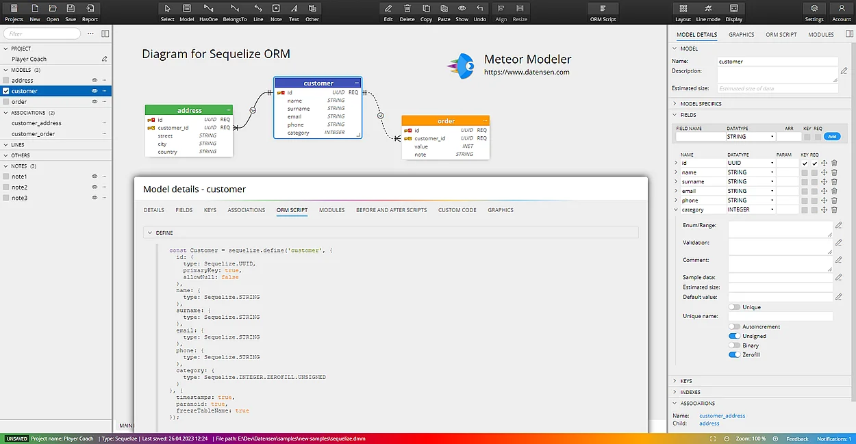 Meteor Modeler - data modeling tool for Sequelize