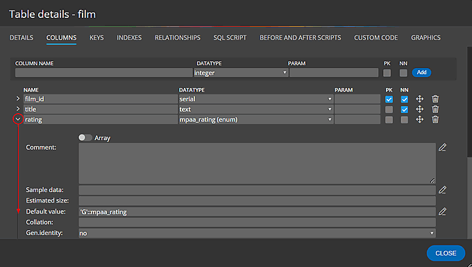 ERD Column Detail form in Luna Modeler, a data modeling tool