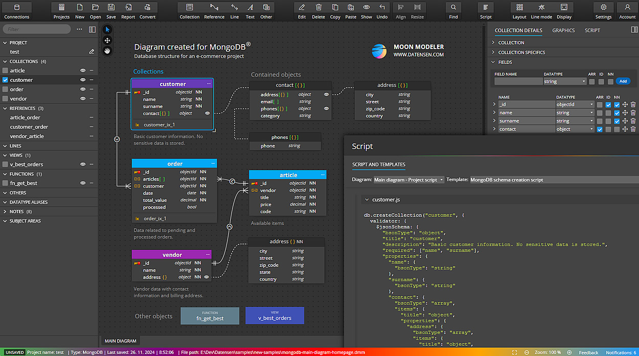 Diagram for MongoDB made with Moon Modeler Diagram for MongoDB made with Moon Modeler