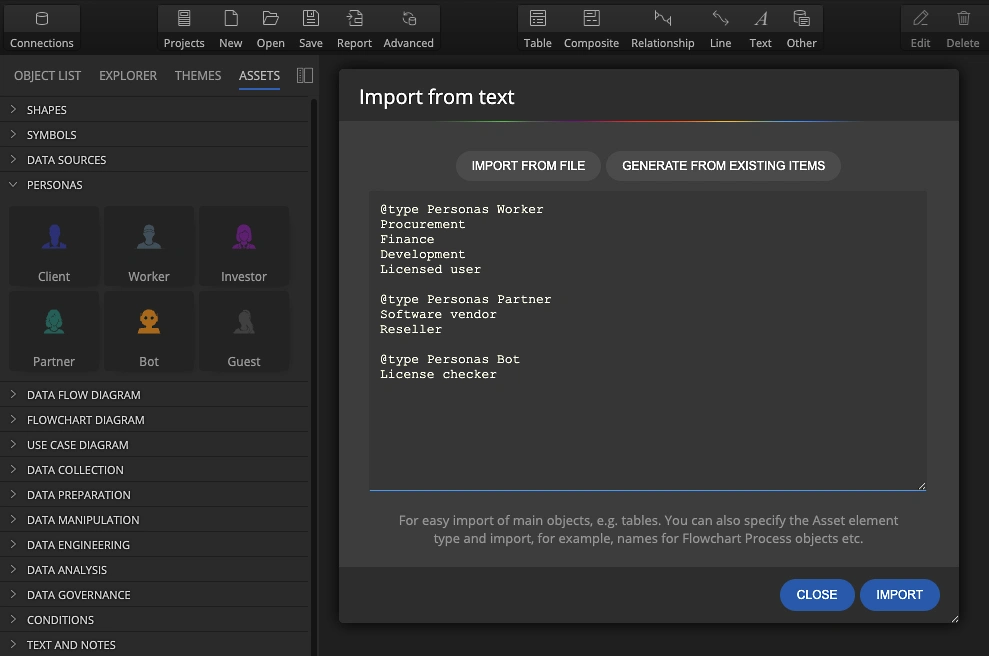 Import assets from text in Luna Modeler Import assets from text in Luna Modeler