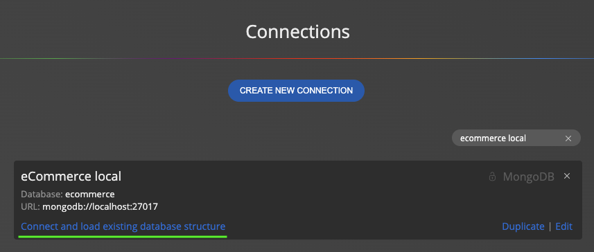 Load existing MongoDB database and show collections in Moon Modeler