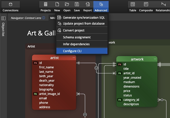 Running the Luna Modeler CLI from a terminal instead of the desktop app, with the Configure CLI visual aid