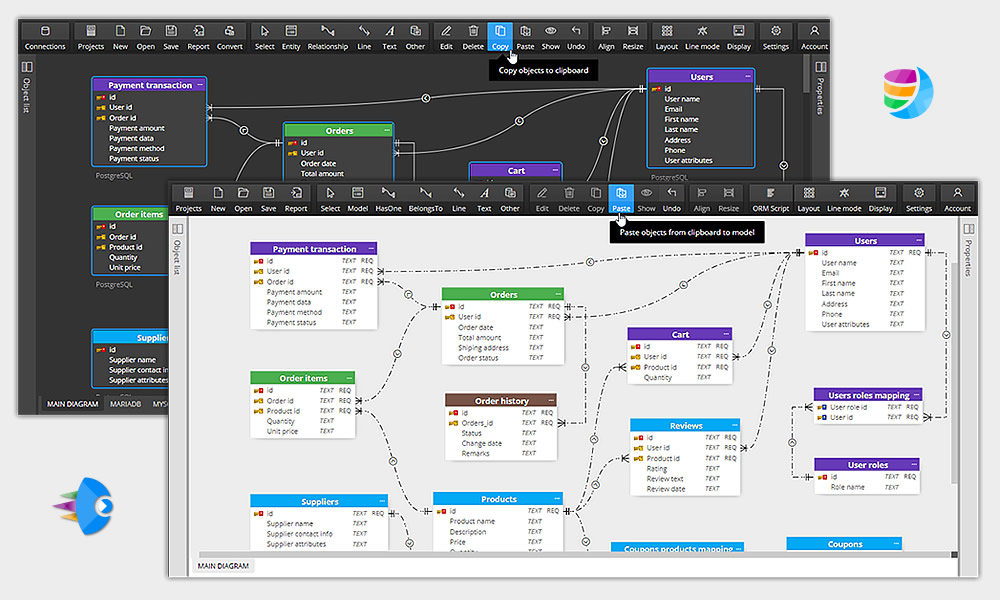 Sequelize diagram imported from Luna Modeler