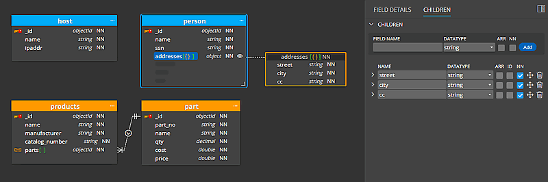 MongoDB ERD sample created in Moon Modeler - data modeling tool for MongoDB