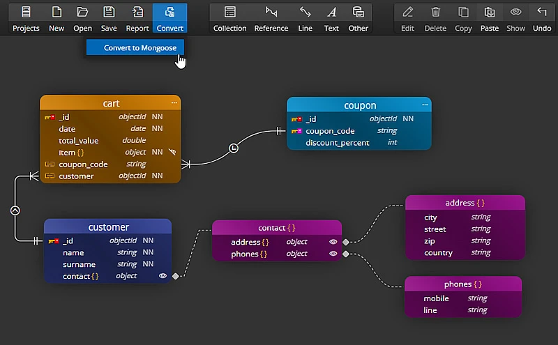 Convert MongoDB schema to Mongoose project with Moon Modeler