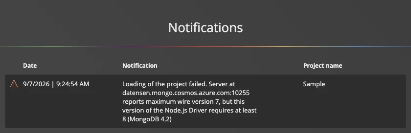 Notification: server reports maximum wire version 7, but the driver requires at least 8 (MongoDB 4.2)