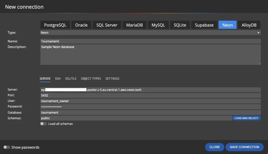 Neon connection in Luna Modeler