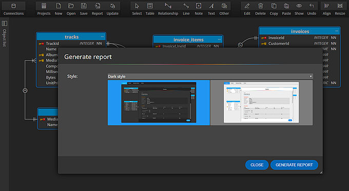 Database report creation in Luna Modeler - data modeling tool