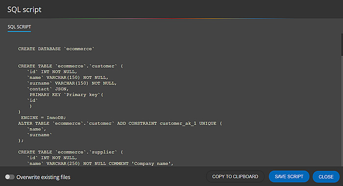 SQL script Generated SQL script