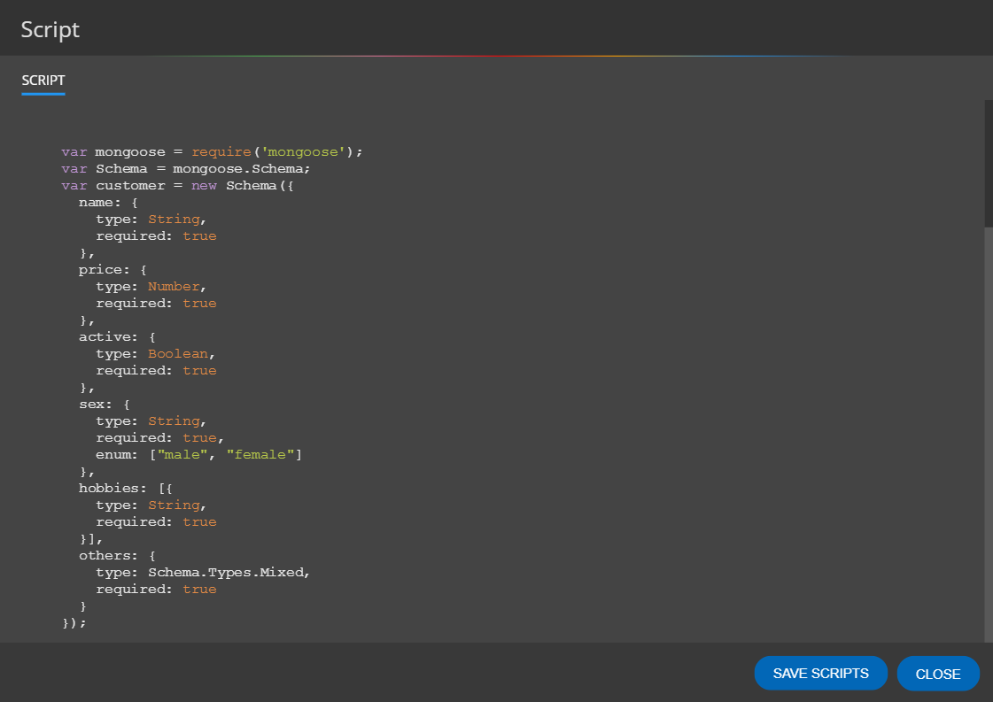 Mongoose schema design - generated scripts