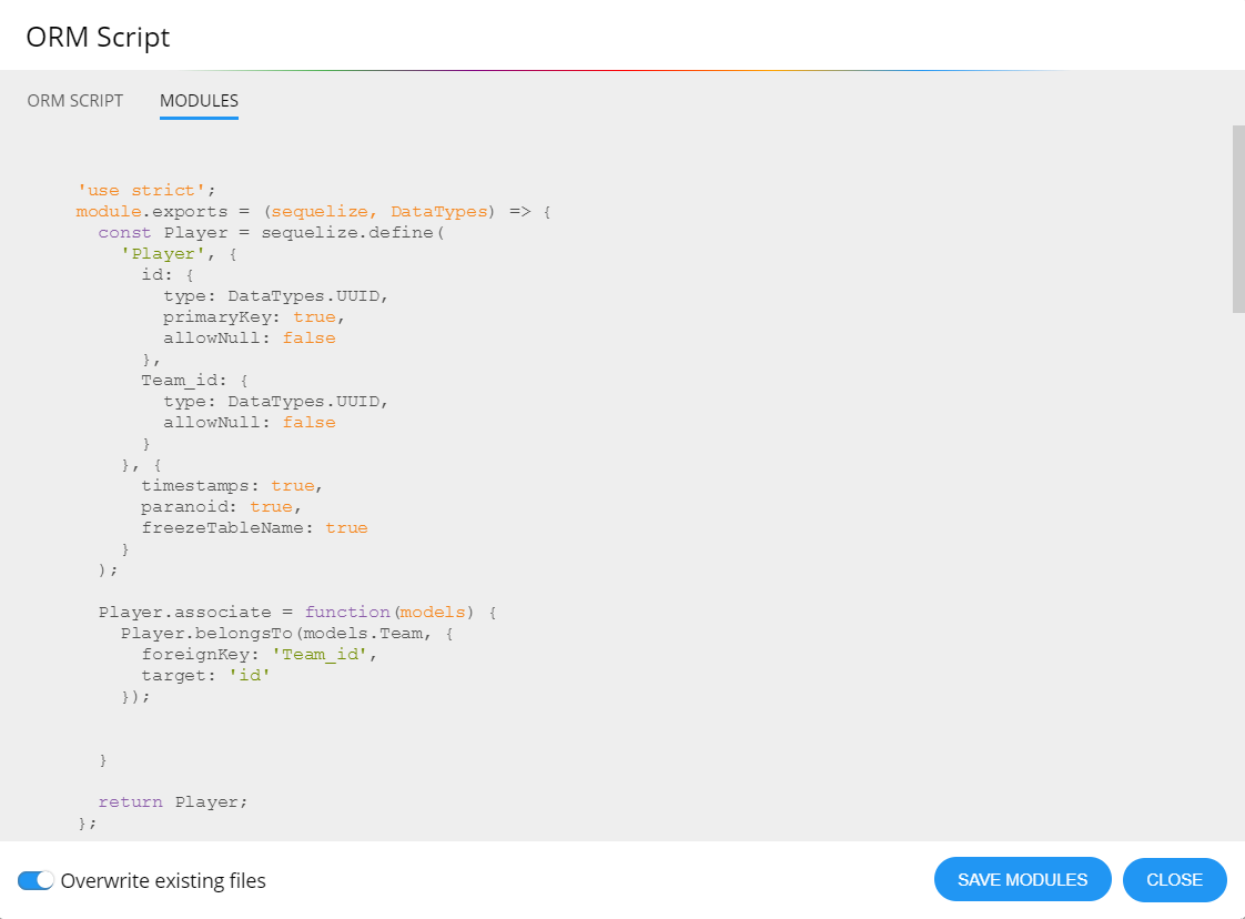 generated sequelize module scripts