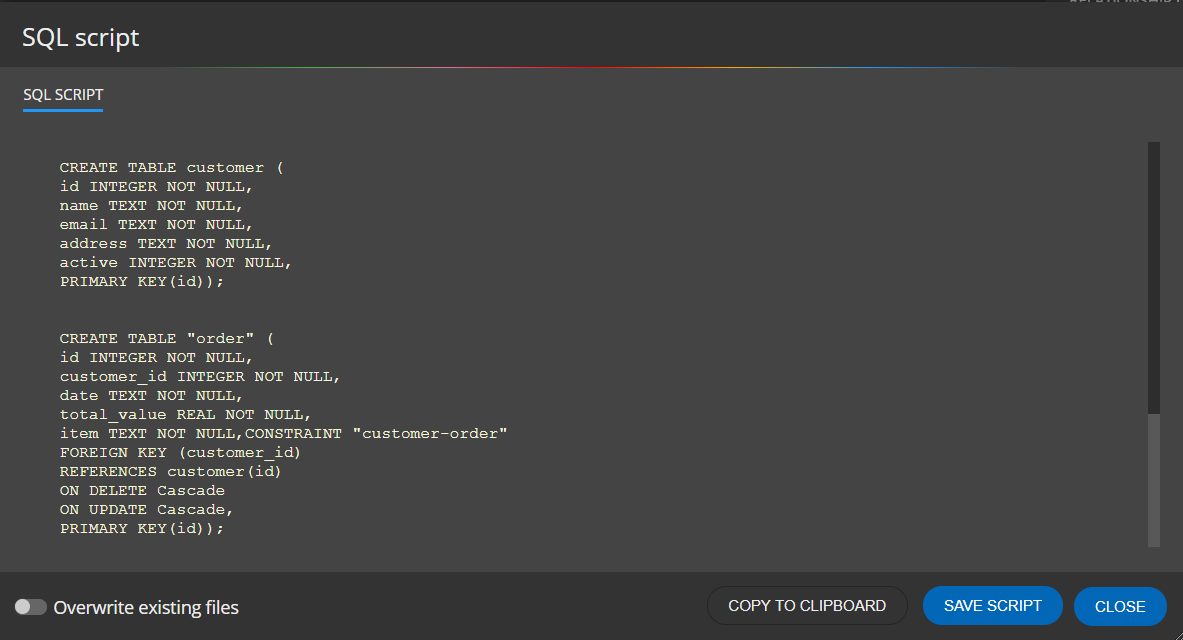 SQL script for SQLite