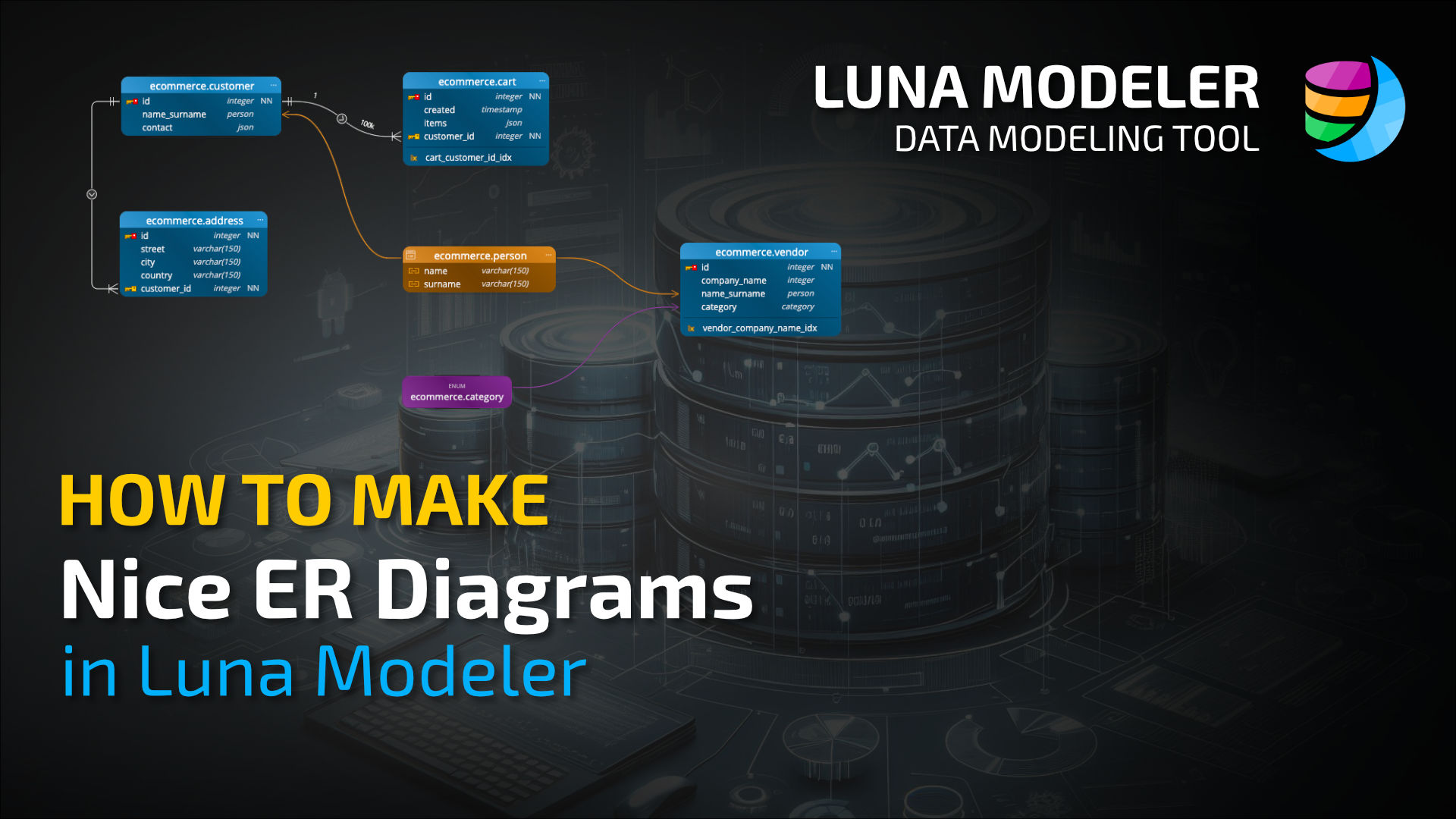 Learn how to create nice ER diagrams in Luna Modeler, how to change the theme and modify diagram settings.